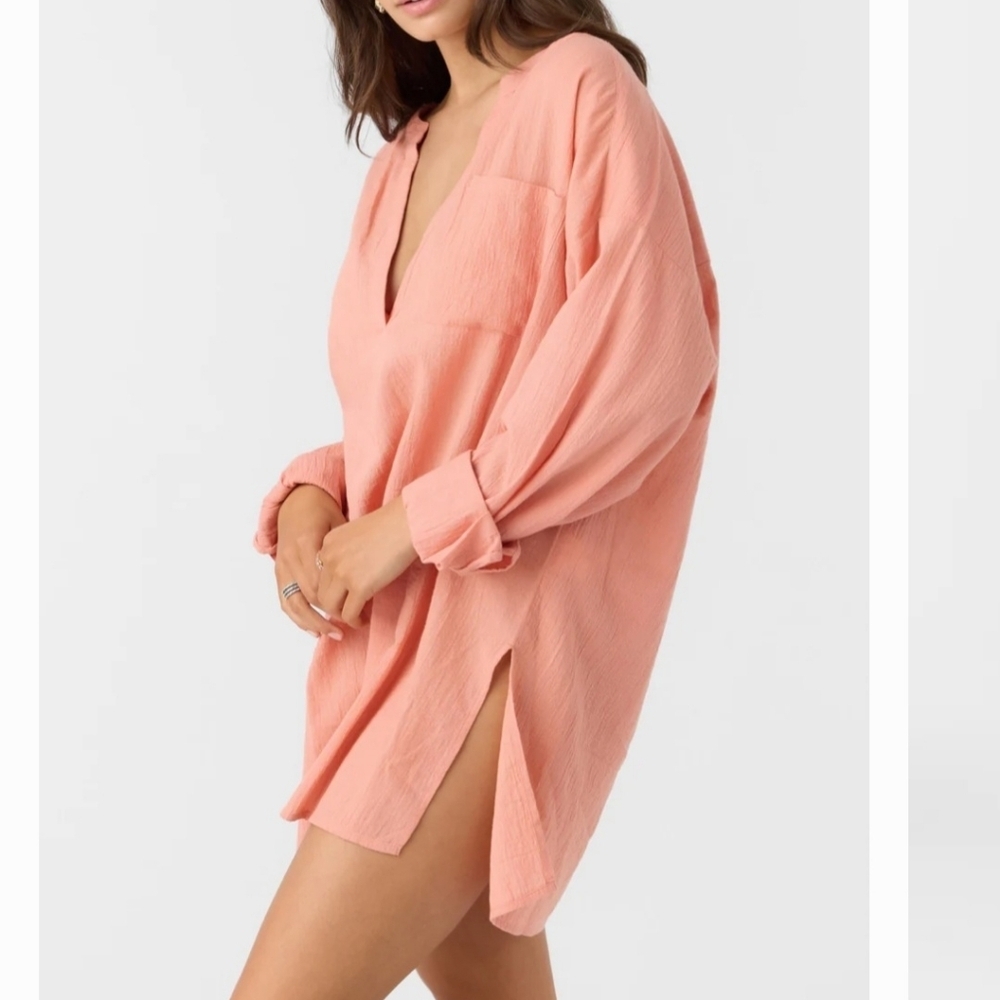 O'Neill Cotton Gauze Swim Cover Up Tunic Blouse Clay Orange Coral  Size Medium - Picture 2 of 14